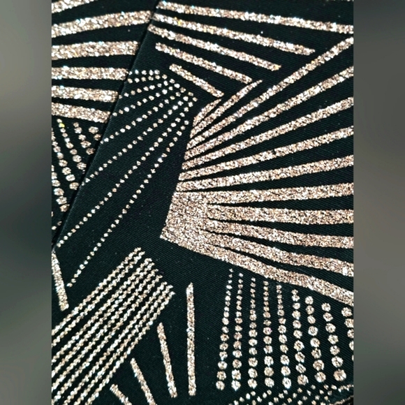 Betsey Adam Black & Gold Sparkly Geometric Glitter Longsleeve Midi Bodycon Dress - Picture 12 of 15